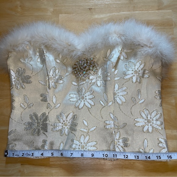 Vintage Rare Victoria’s Secret Gold Label Feather Trim Floral Satin Corset Top - Picture 11 of 15